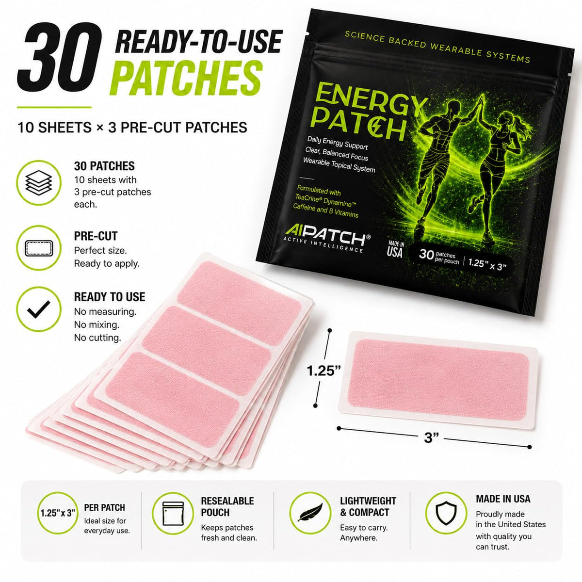 30 ready-to-use AI Energy Patches with individually sealed pouches