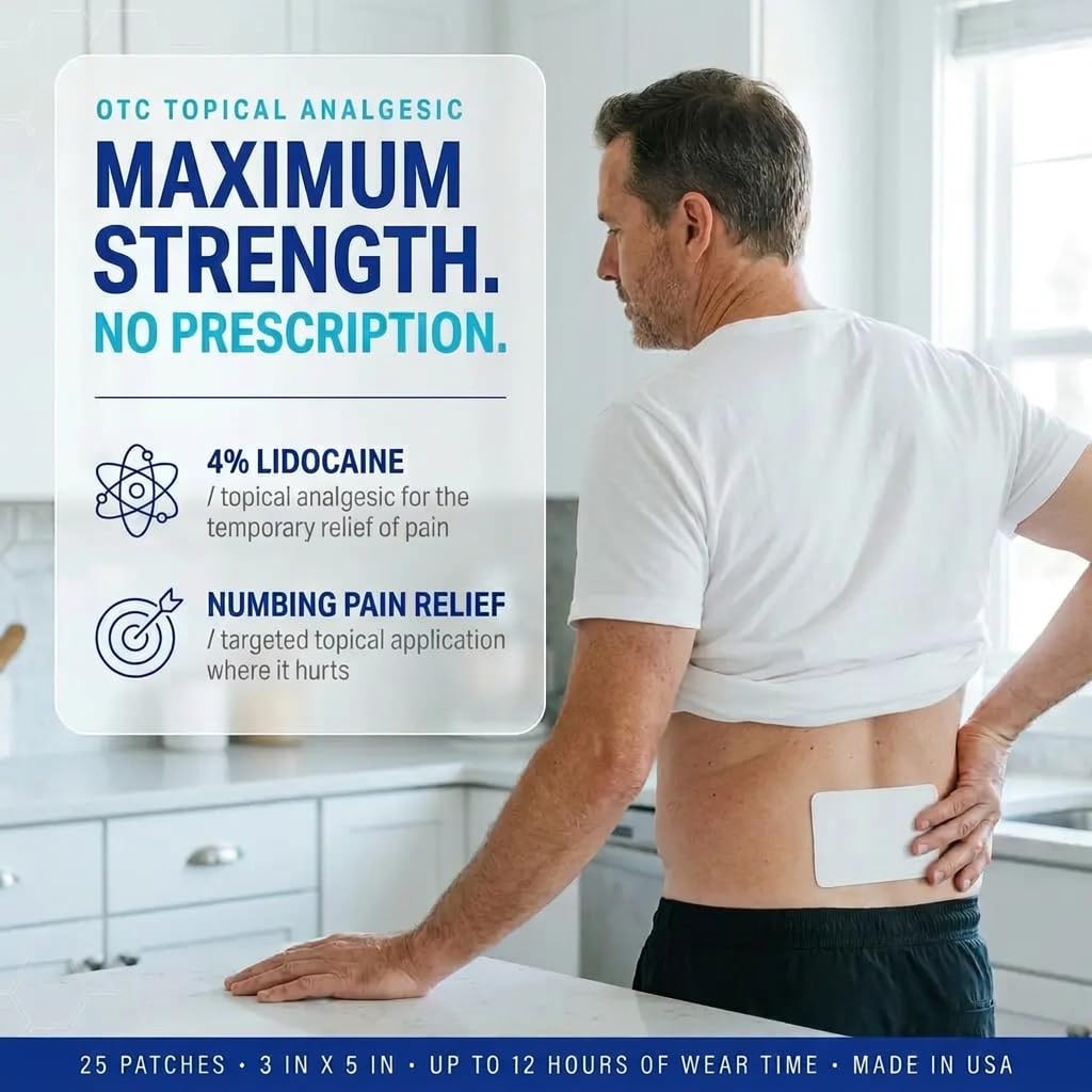 AI Patch 4% Lidocaine topical pain relief patch applied to lower back