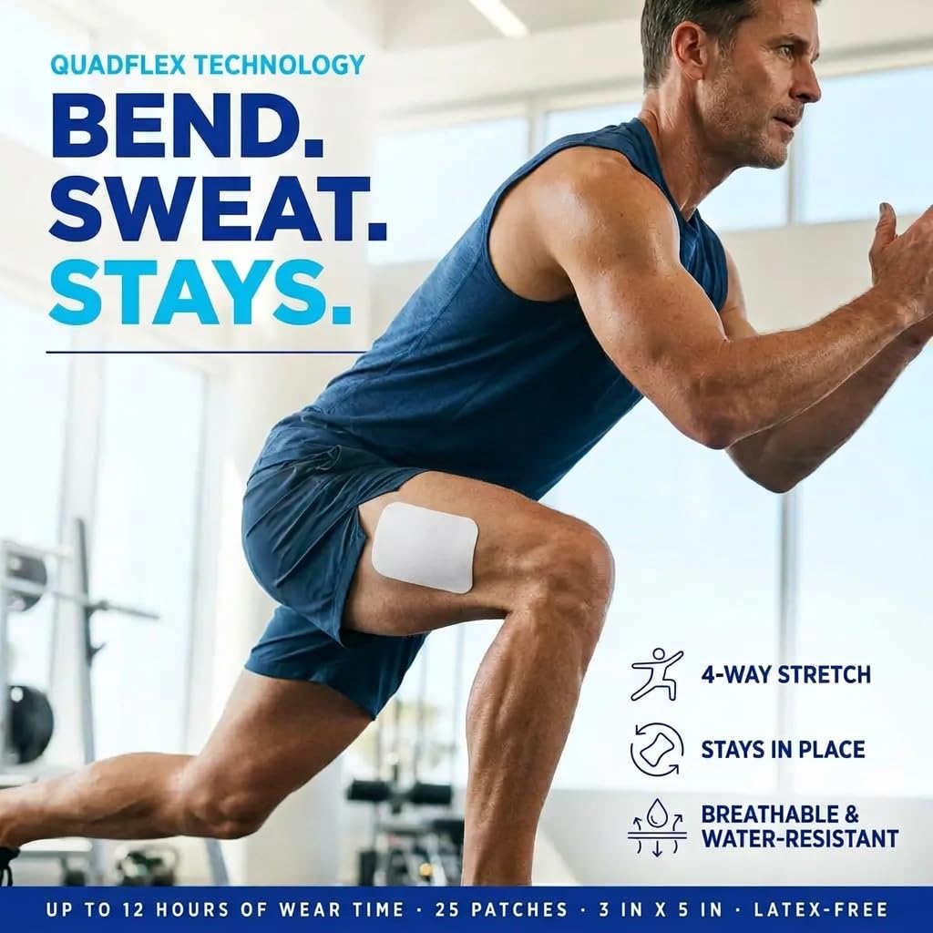 Athlete wearing flexible AI Pain Relief Patch during exercise