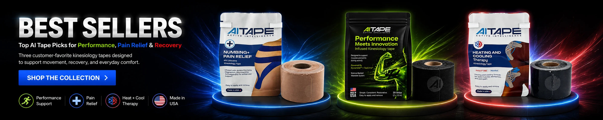 Active Intelligence best sellers banner - top AI tape picks for performance, pain relief, and recovery